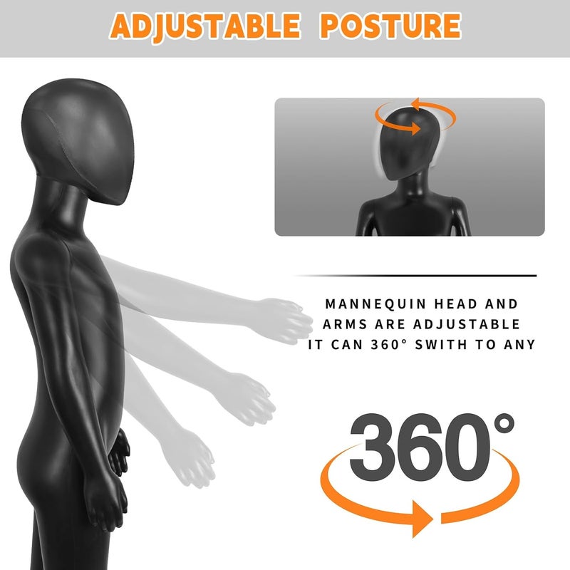 SHAREWIN Child Mannequin, Kids Mannequins Full Body 43.3 Inches, Black Children Dress Form Mannequins, Realistic Detachable Manikin Body Display with Metal Base - Image 3